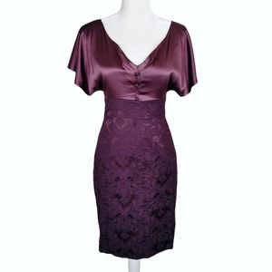 Anya Ponorovskaya Annette Plum Brocade Silk Sheath Dress $575 Size 8